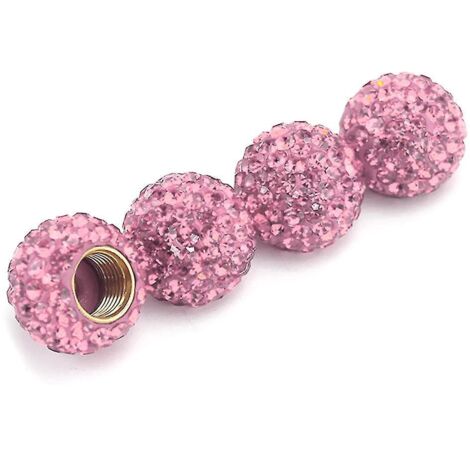 4x Bouchons de valve de pneu de voiture faits main avec strass en cristal, rose (1/5)