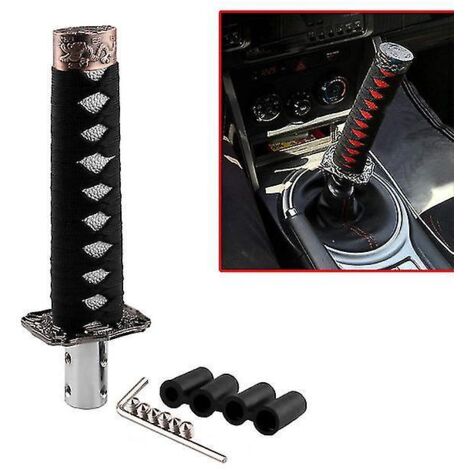 Pommeau de levier de vitesse en forme de sabre de samouraï (katana), universel et compatible avec la plupart des voitures automatiques et les voitures à boîte manuelle. Comprend 4 adaptateurs. Noir et (1/5)