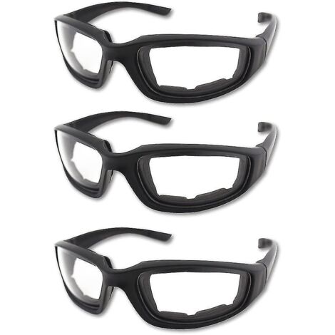 Lot de 3 lunettes de moto rembourrées, protection UV, anti-poussière et coupe-vent, gris + blanc + jaune (1/3)