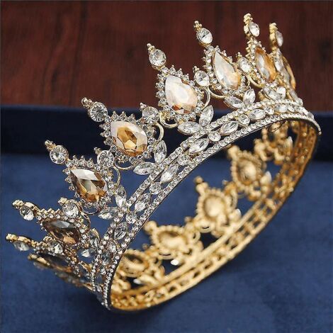 Diadème et couronne royaux vintage en cristal, style royal, pour concours de beauté, bal de promo et mariage, accessoires de coiffure, or jaune (1/5)