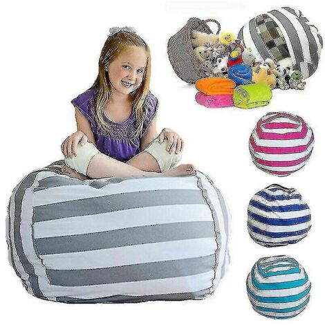 Très grand pouf de rangement pour peluches, housse de pouf pour enfants, siège moelleux, bleu clair (1/3)