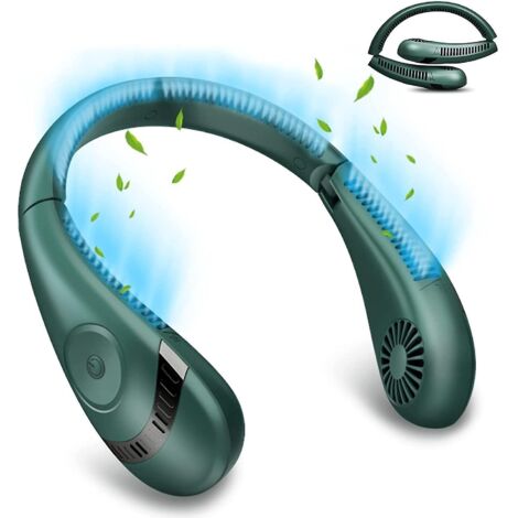 Ventilateur de cou portable, 5000 mAh, pliable, mains libres, sans pales, silencieux, à 360°, à suspendre autour du cou (vert) (1/4)
