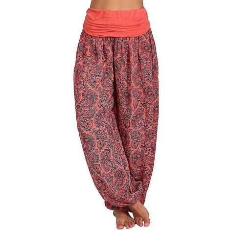 Pantalon long imprimé Ali Baba Harem pour femme, style Aladin, bohème, jambes larges, pantalon de yoga, grande taille 3XL, rouge (1/4)