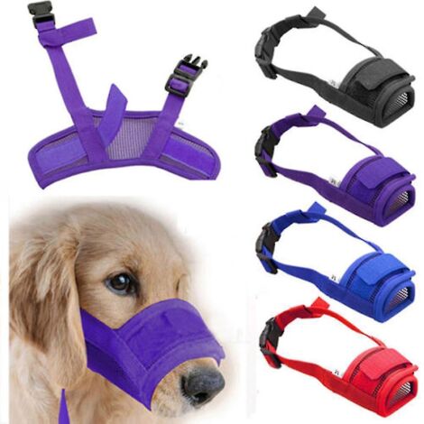 1x Masque ajustable pour chien, muselière en filet anti-aboiements et morsures, pour le toilettage et pour empêcher les chiens de mâcher (Shytmv-S), tour de gueule 12-15 cm, bleu (1/5)