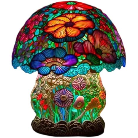 Lampe de table champignon en verre peint, lampe de bureau vintage décorative, lampe de chevet pour chambre, salon, bureau, cadeau (1/5)