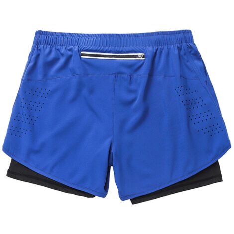 Short de sport double couche pour homme, séchage rapide, effet pantalon de fitness 2 pièces - Taille L - Bleu (1/5)