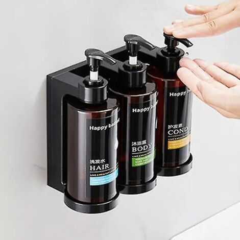 Distributeur de savon manuel d'hôtel 300 ml avec verrouillage, fixation murale simple, double ou triple, pour savon pour les mains, shampoing et gel douche. (1/5)