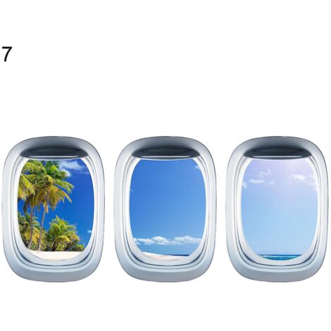 Lot de 3 autocollants muraux 3D autocollants pour fenêtre représentant un paysage d'avion - 7- (1/5)