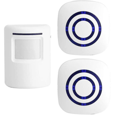 Sonnette à détecteur de mouvement pour entreprises, kit de sonnette extérieure sans fil infrarouge avec 2 récepteurs enfichables et 1 détecteur de mouvement PIR Jskee (1/4)