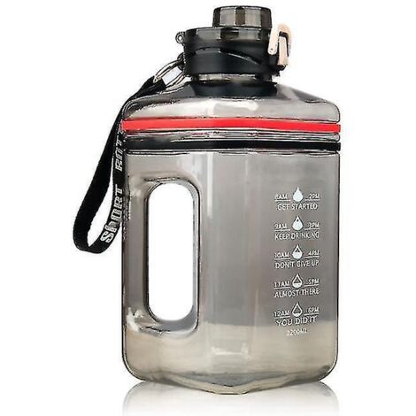 Bouteille d'eau de 2 litres avec paille, bouteille de sport anti-fuite en Tritan noir, lot de 2 (1/3)