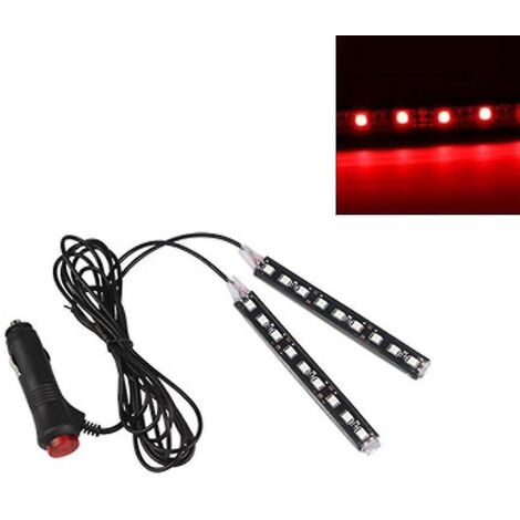 Lampe d'ambiance allume-cigare pour voiture, 9 LED multicolores adhésives, pour tableau de bord ou prise au pied (rouge). (1/4)