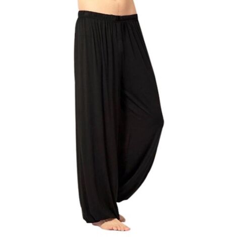 Pantalon ample pour homme, style sarouel, idéal pour la danse orientale et le yoga - Taille M - Noir (1/5)