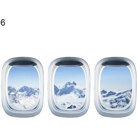 Lot de 3 autocollants muraux 3D auto-adhésifs représentant des avions, avec vue sur paysage, pour la maison - 6 (1/5)
