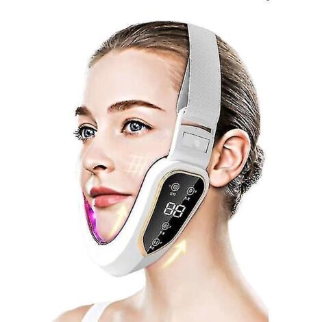 Appareil de lifting facial par thérapie photonique LED, masseur vibrant amincissant pour le visage, lifting du double menton et des joues en forme de V - Blanc