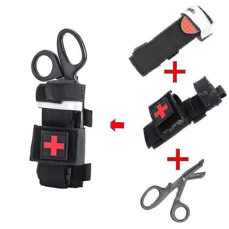 Garrot tactique pour chat, ciseaux médicaux de traumatologie, sac pour garrot, pochette MOLLE avec passant de ceinture pour trousse de premiers secours, hémostase rapide, 10 garrots (1/5)