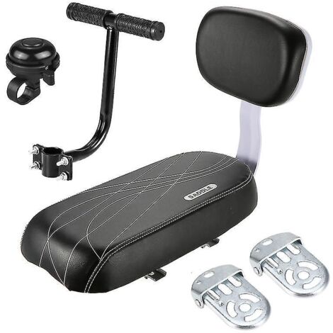 Ensemble de siège rembourré avec dossier pour vélo enfant, sonnette, repose-pieds, poignées et sécurité pour enfants (noir) (1/5)
