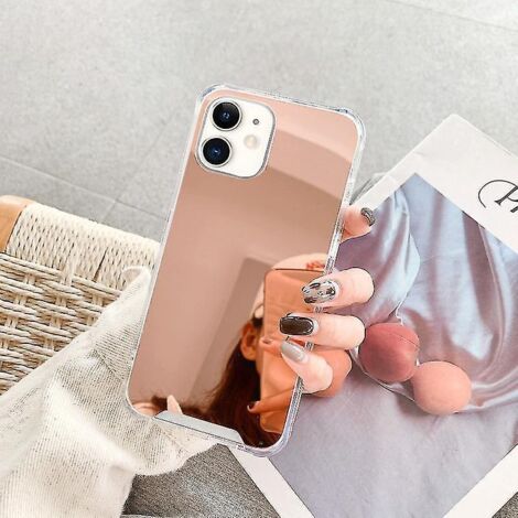 Coque de téléphone de luxe pour iPhone 12 Mini en TPU et acrylique, plaquée or rose, effet miroir et quatre gouttes d'eau. (1/5)