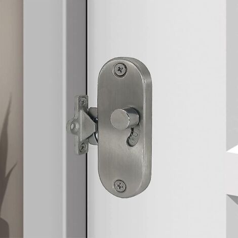 Verrou de porte coulissante à angle droit 90° avec boucle, verrou de porte coulissante et verrou de porte de grange (1 paquet argenté) (1/3)