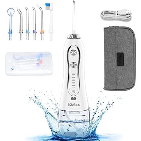 Hydropulseur dentaire professionnel sans fil H2ofloss - Portable et rechargeable, étanche IPX7, pour le nettoyage des dents, 300 ml (1/5)