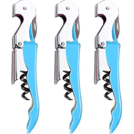 Lot de 3 tire-bouchons de sommelier, ouvre-bouteilles, clé à vin robuste en acier inoxydable, ouvre-bouteille à double charnière et coupe-capsule pour restaurant et bar (1/4)