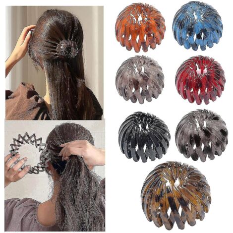 Lot de 7 pinces à cheveux en forme de nid d'oiseau, pinces à cheveux en spirale, élastiques à cheveux bouclés en forme de queue d'oiseau extensible en cristal pour femmes (1/5)