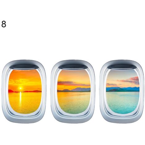 Lot de 3 autocollants muraux 3D autocollants pour fenêtre représentant un paysage d'avion - 8- (1/4)