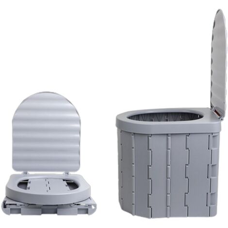 Toilettes portables pliables avec couvercle, réservoir à déchets d'urgence pour le camping, la randonnée, la plage et les voyages (gris) (1/5)