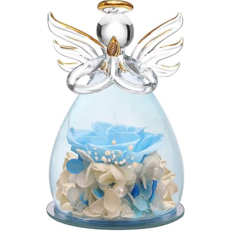 Cadeau pour la fête des mères ou l'anniversaire de maman : statuette d'ange en verre ornée de jolies fleurs violettes (11 x 7,5 cm, bleu rouge-gorge) - 11 x 7,5 cm (1/5)