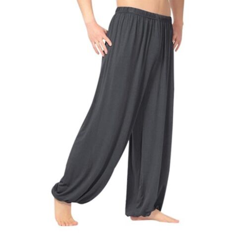 Pantalon ample pour homme, style sarouel, idéal pour la danse orientale et le yoga - Taille M - Gris foncé (1/5)