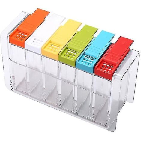 Lot de 6 boîtes à condiments en acrylique, pots à épices colorés, boîtes de rangement pour épices de cuisine (colorées) (1/4)