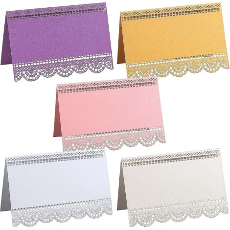 Marque-places (50 pièces) découpés au laser, en dentelle, avec nom et prénom, vierges, pour table ou en cadeau. (1/5)