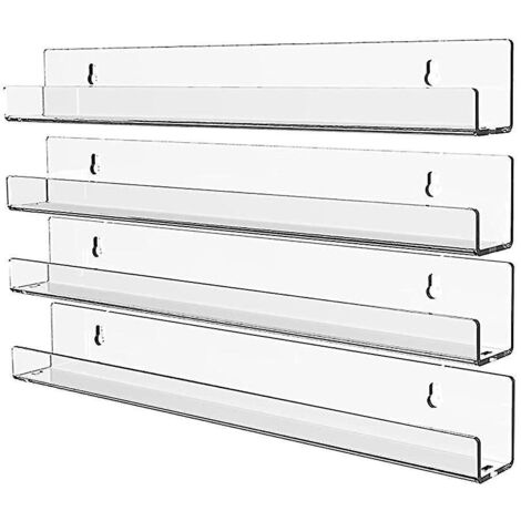 Étagère flottante transparente en acrylique (lot de 4), invisible, présentoir moderne pour jouets et disques vinyles (1/5)