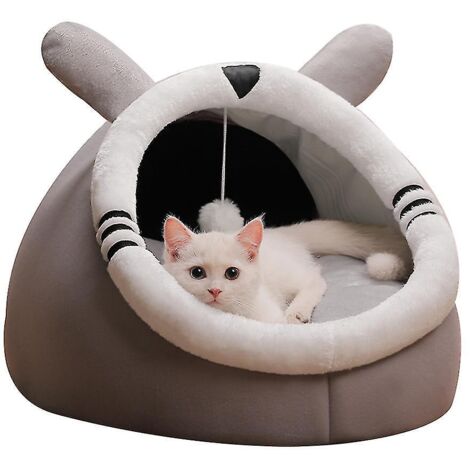 Lit d'intérieur pour chats ou chiens, taille L, lavable en machine, motif moustaches grises. (1/5)