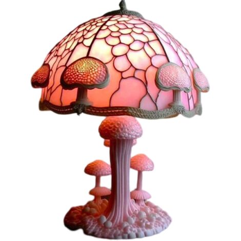 Lampe de table champignon en verre peint, lampe de bureau vintage décorative, lampe de chevet pour chambre, salon, bureau, cadeau (1/5)