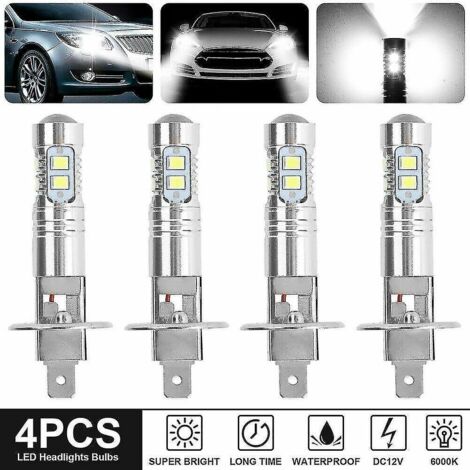 Lot de 4 ampoules LED H1 pour phares antibrouillard/feux de route, blanc pur 6000K, 200W (1/4)