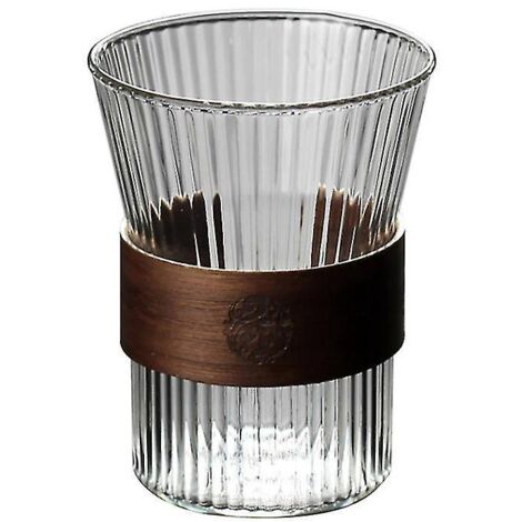 Mug à café en verre, porte-tasse en noyer, tasse en verre, verres à boire, tasse kawaii, mug à thé - Style à rayures hautes - Transparent (1/5)