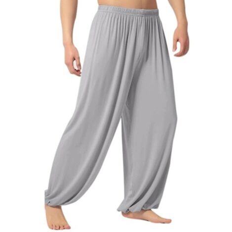 Pantalon ample pour homme, style sarouel, idéal pour la danse orientale et le yoga - XL - Gris clair (1/5)