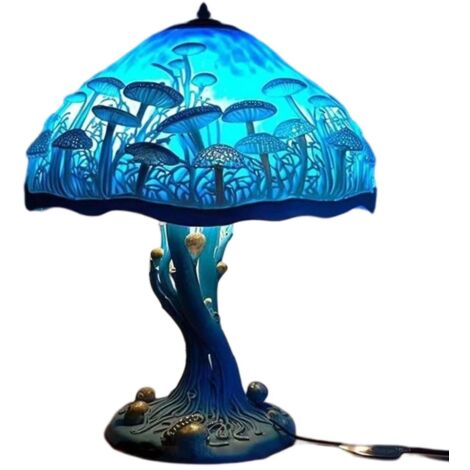 Lampe de table champignon en verre peint, lampe de bureau vintage décorative, lampe de chevet pour chambre, salon, bureau, décoration, cadeau (1/5)