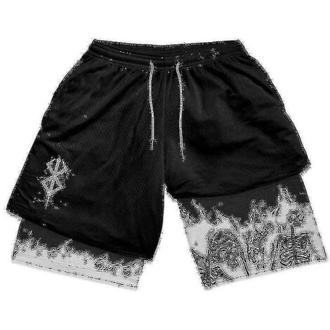 Short de sport anime Berserk Manga imprimé 3D 2 en 1 pour homme et femme, short de compression à séchage rapide pour l'été - XL - 14 (1/5)