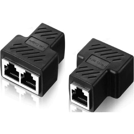Lot de 2 adaptateurs répartiteurs Ethernet RJ45, compatibles avec les câbles Cat7, Cat6 et Cat5e - Noir (deux ports peuvent fonctionner simultanément). (1/5)