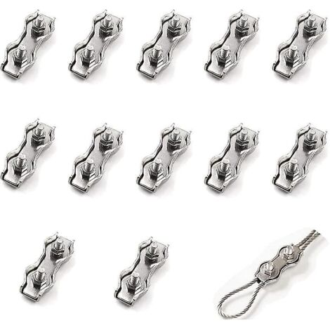 Lot de 12 pinces doubles M2 pour câble en acier, connecteur de pince pour câble de frein en acier inoxydable, pour câble en acier de 1 mm. (1/4)