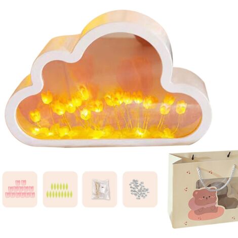 Lampe Tulipe Miroir Nuage, Veilleuse Miroir Tulipes Faite Main Jaune (1/5)