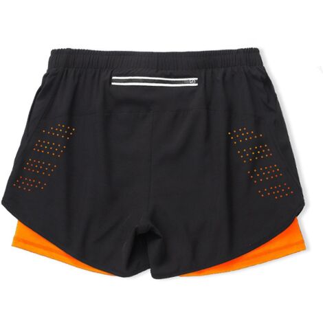 Short de sport double couche pour homme, séchage rapide, effet pantalon de fitness 2 pièces - Taille L - Orange fluo (1/5)