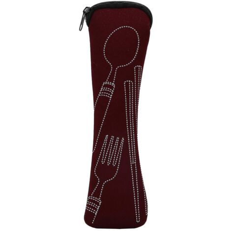 Sacoche de rangement portable en tissu résistant à l'usure pour couverts (cuillères et fourchettes), idéale pour le bureau. Couleur : rouge vin. (1/5)