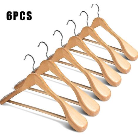Lot de 6 cintres en bois à épaules larges avec barre antidérapante pour pantalons, manteaux, robes et costumes (jaune) (1/5)