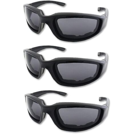 Lot de 3 lunettes de moto rembourrées, protection UV, anti-poussière et coupe-vent, gris + blanc + jaune-gris (1/5)