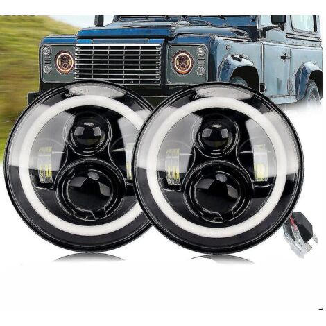 Paire de phares LED 7" avec halo, homologués E, pour Land Rover Defender 90 TDI TD5 (conduite à droite)