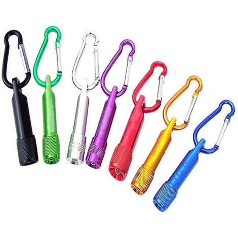 Porte-clés lampe torche (lot de 7), mini lampe torche LED portable et colorée avec mousqueton, idéal pour la randonnée, l'escalade et les fêtes d'anniversaire. (1/5)