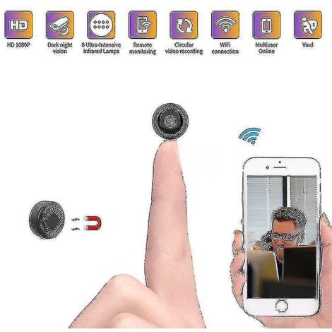 Mini caméra Wi-Fi 1080p HD Gizli Kamera CCTV IP Cam avec télécommande, vision nocturne, détecteur de mouvement, boîtier magnétique et carte TF 32 Go.