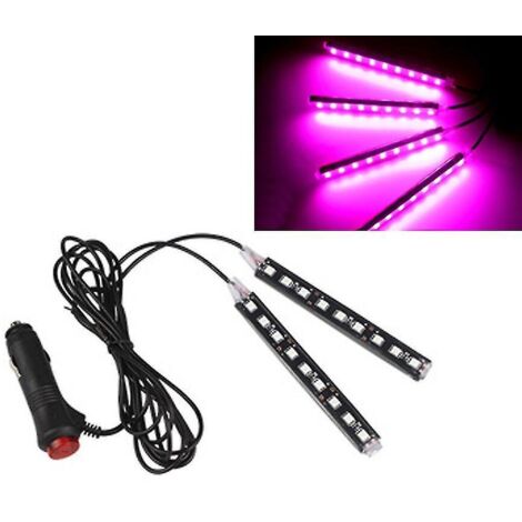 Lampe d'ambiance allume-cigare de voiture, 9 LED multicolores adhésives, pour tableau de bord ou prise au pied, rose (1/4)